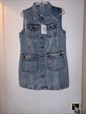 Flygo Girls' Light Blue Denim Vest Dress